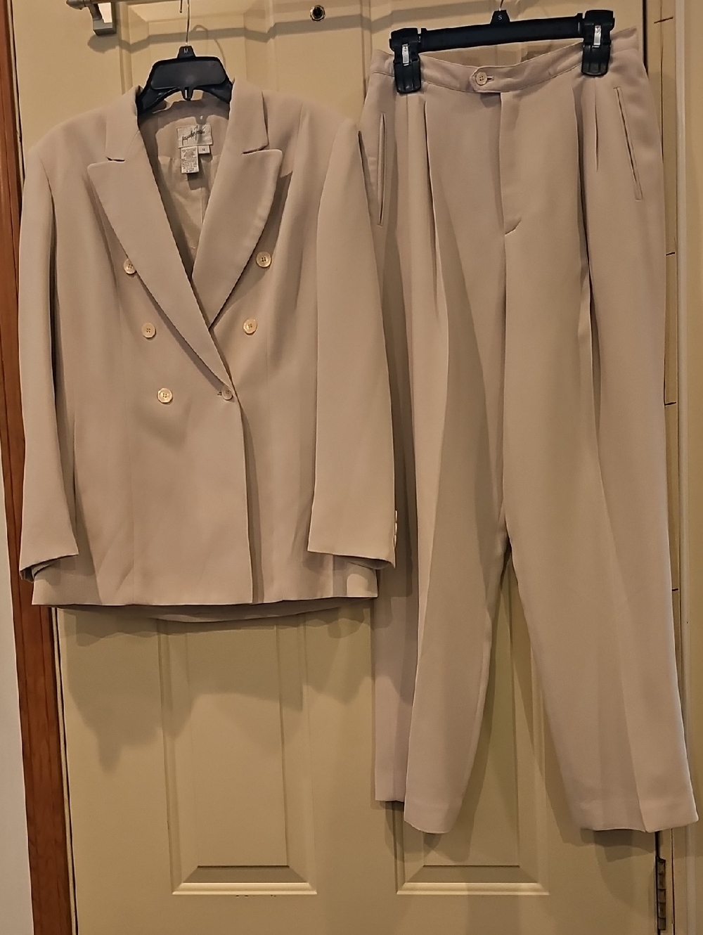 Beige Double-Breasted Blazer & Pleated Trousers Set